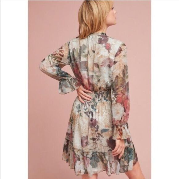Hemant & Nandita Anthropologie Floral Smocked Waisted Long Sleeve Dress - Picture 4 of 13